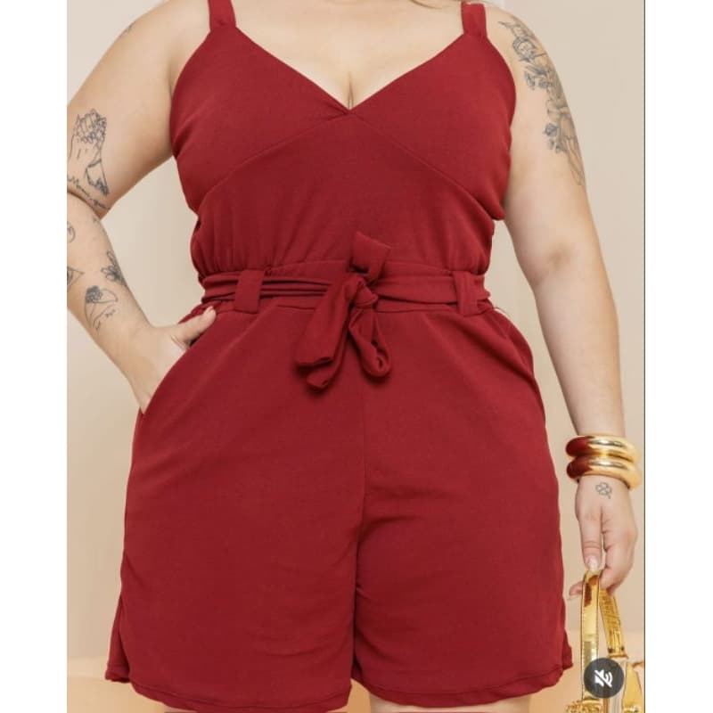 MACAQUITO PLUS SIZE GG 46 AO 50 DE ALÇA COM CINTO MACACÃO FEMININO.