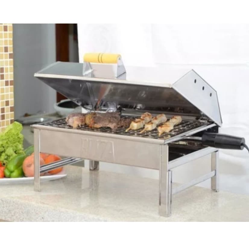 Churrasqueira Eletrica Portatil a Bafo Com Tampa e Grelha Resistente Inox 110V ou 220v
