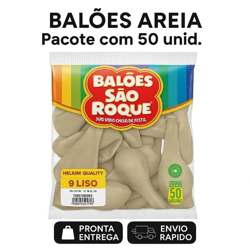 Balão Bexiga Nº 9 Polegadas Areia - 50 Unidades - Festa Infantil - Decoração - Aniversário