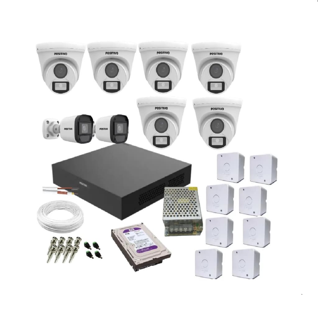 Kit CFTV gravador digital 16 canais e 8 câmeras FULL HD + fonte + HD + cabo + acesso remoto.