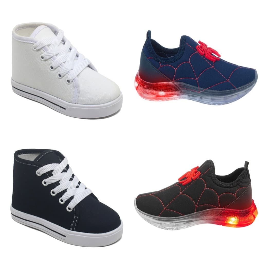 Kit 4 Pares Tenis infantil Menino Tenis led Tenis Cano Alto