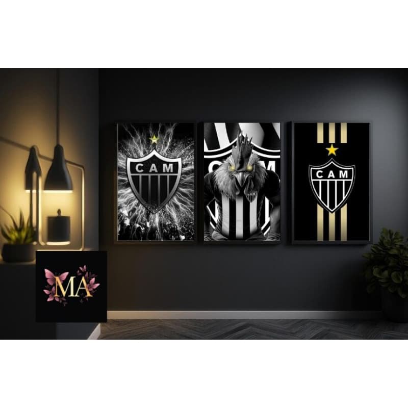 Quadros Decorativos Atlético Mineiro Galo Para Sala Quarto Escritório Decoração MDF