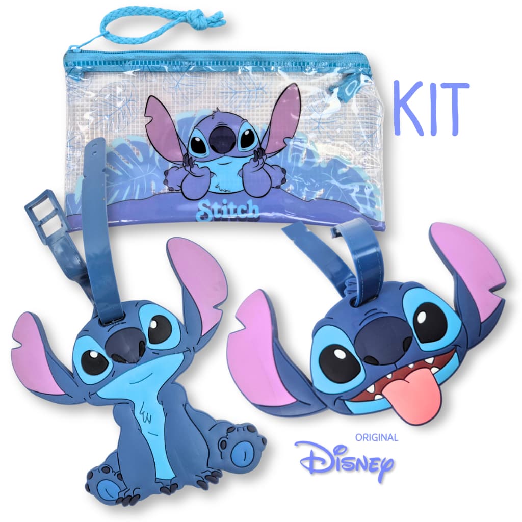 Tag Etiqueta Identificador Mala Bagagem Stitch Stiti Stite Silicon Disney Original + Necessaire