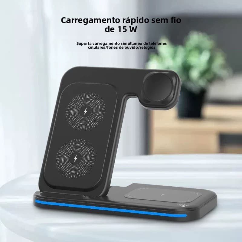 Suporte Carregador IndutivoFone Celular Smartwatch3em1Kaidi KNC9097–Carregue iPhone, AirPods e Watch