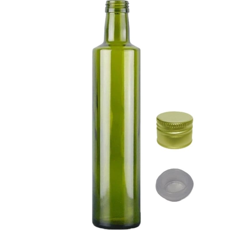 Garrafa de Vidro Azeite 500ml Verde Galheteiro Pimenta Tempero, Dosador e Lacre - Kit c/ 6 un