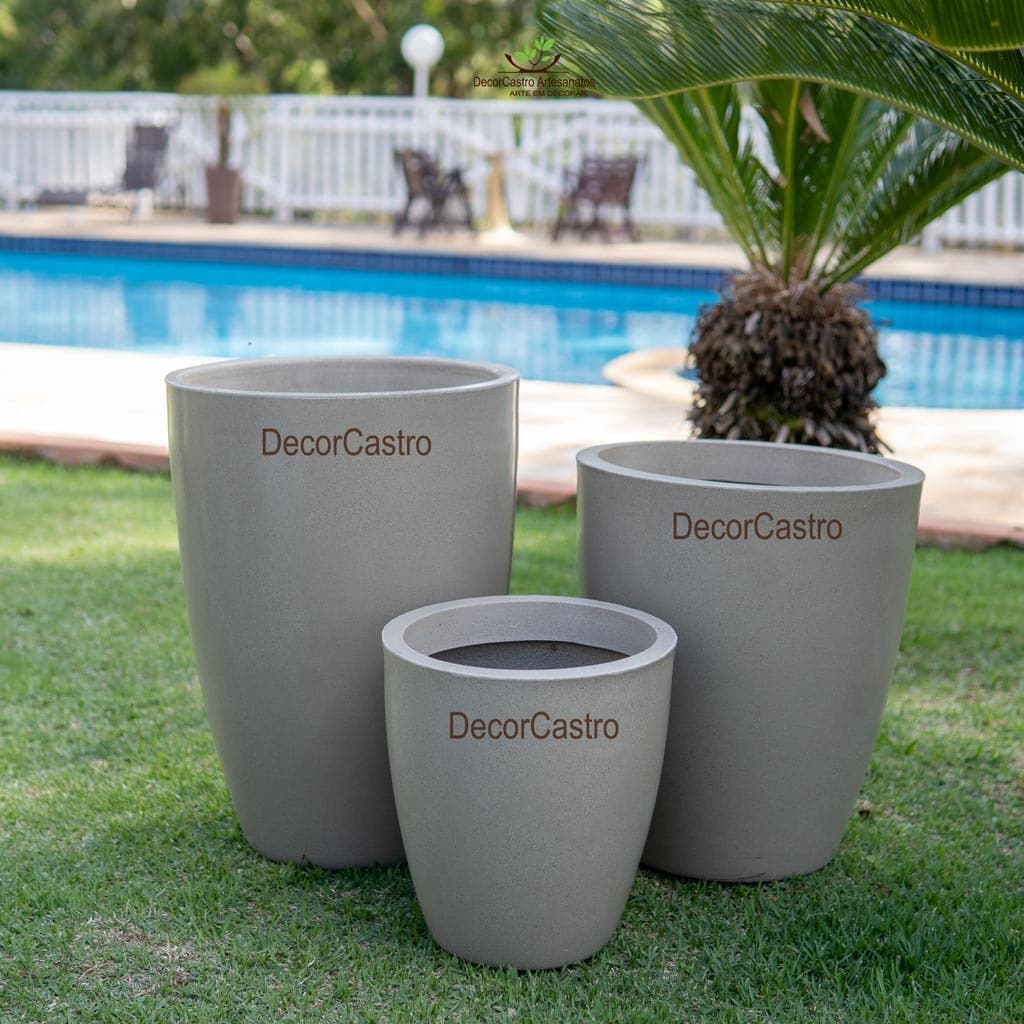 Kit 3 Vasos para Plantas Coluna Lisa P/M/G em Polietileno Decorativo Jardim Moderno
