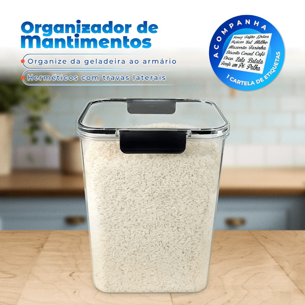 1 Pote Grande com Trava Hermético 4200ml Organizador Cozinha Geladeira Dispensa