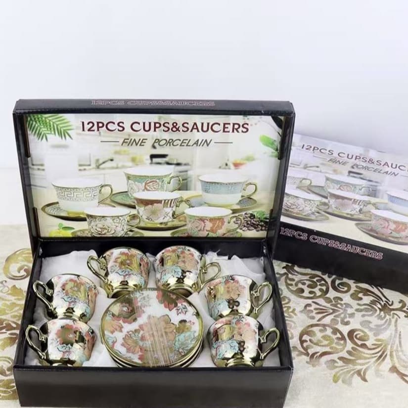 Xícara de café / chá 80~90mL - kit com 6 conjuntos (12 peças) em porcelana