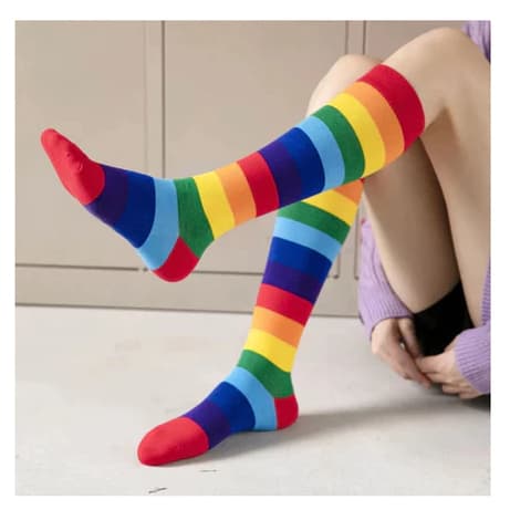 1 - 2 - 3 Pares de Meias Arco-Íris Coloridas Alta - Infantil e Adulto 34 ao 40