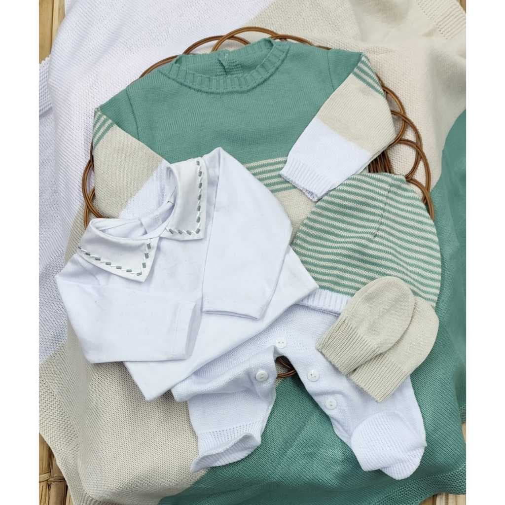 Kit Completo de Saída de Maternidade em Tricô Bebê Menino