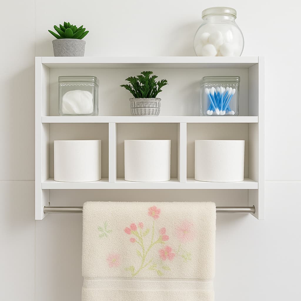 Prateleira Nicho Banheiro 50cm MDF Branco com Suporte Toalha Sinanue