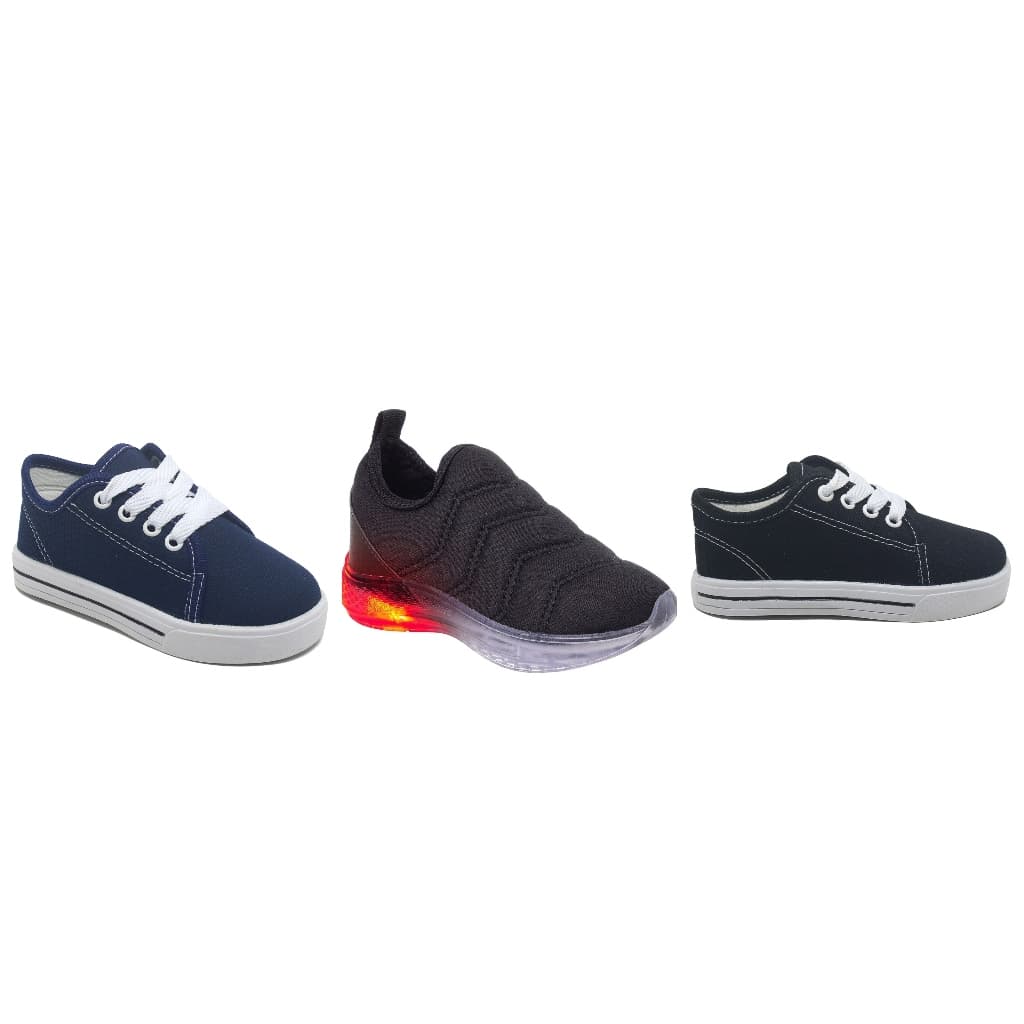 Kit 3 Pares Tenis Infantil Meninos Led Cano Alto Star