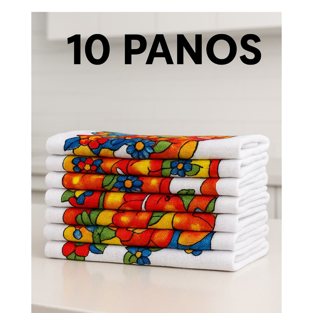 kit com 10 panos para secar pratos com estampas variadas