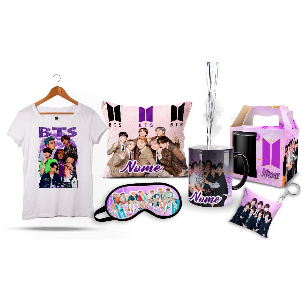 Caneca Mágica BTS + Kit Camiseta BTS KPOP com Nome