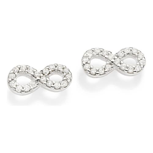 Brinco Feminino Símbolo Infinito Prata com Zircônias - Banhado e Antialérgico