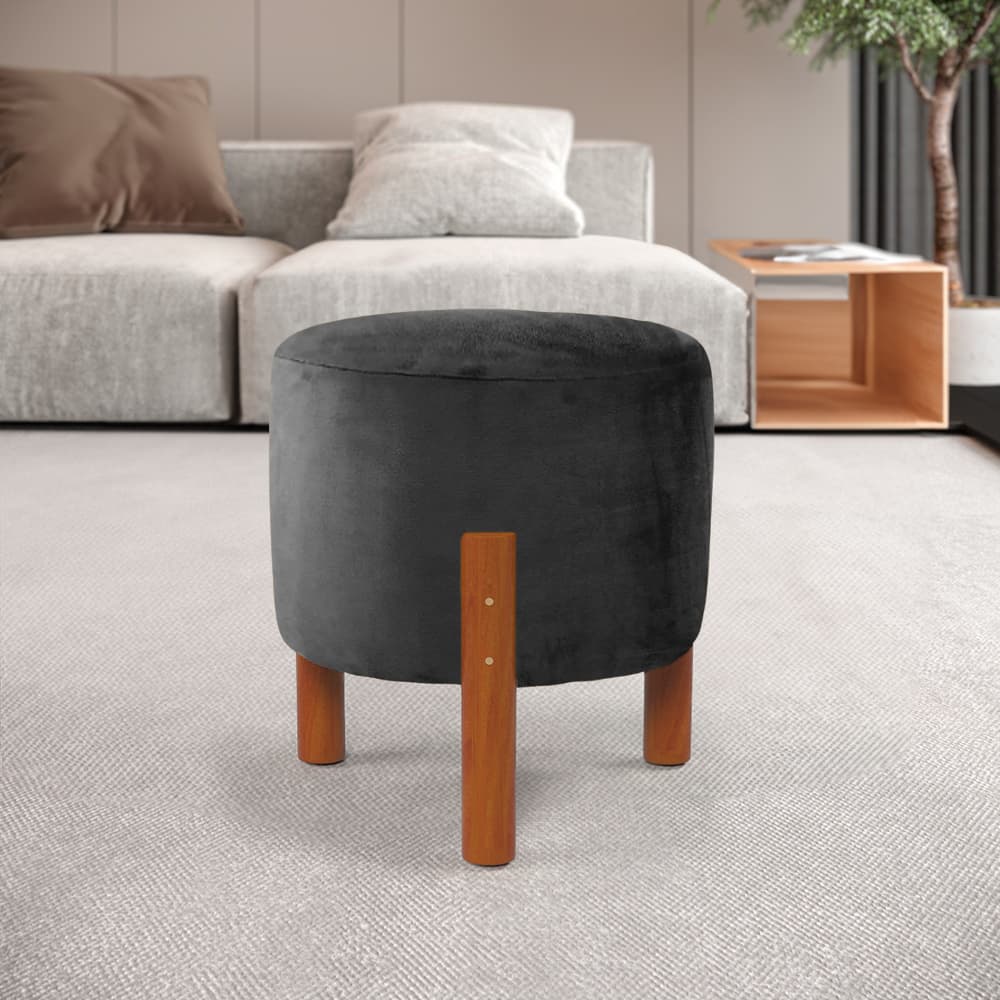 Puff Zeus Decorativo com Pés de Madeira em Suede Banqueta Pequena Moderna para Sala Quarto