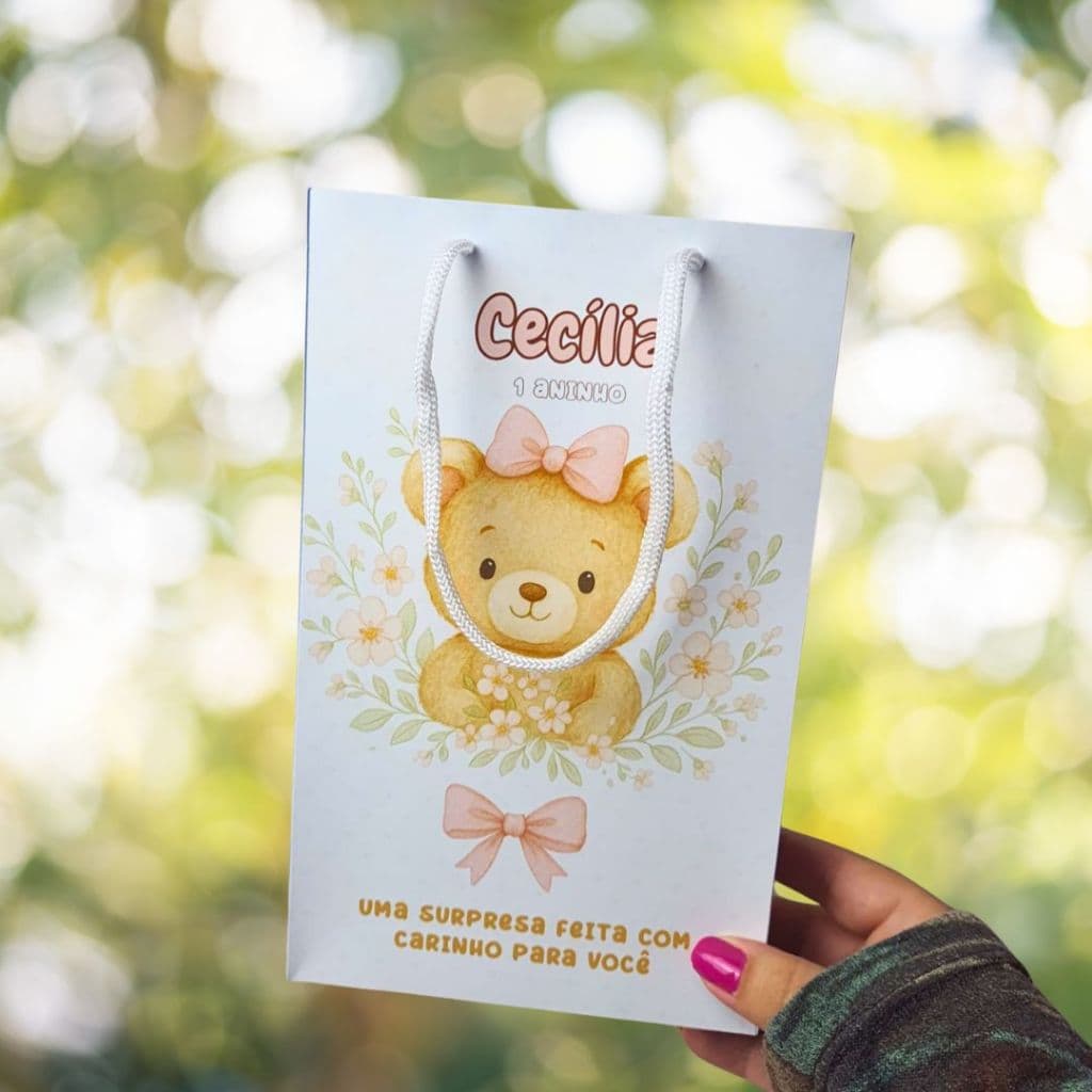 Sacola Personalizada de Papel Ursinho | Sacolinha Surpresa Festa Infantil I Lembrancinha Infantil
