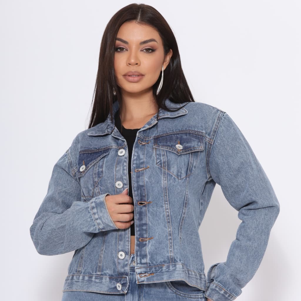 Jaqueta Jeans Feminina Tamanho P Pequena Inverno Manga Longa Lisa Gaven Casual Despojado Elegante