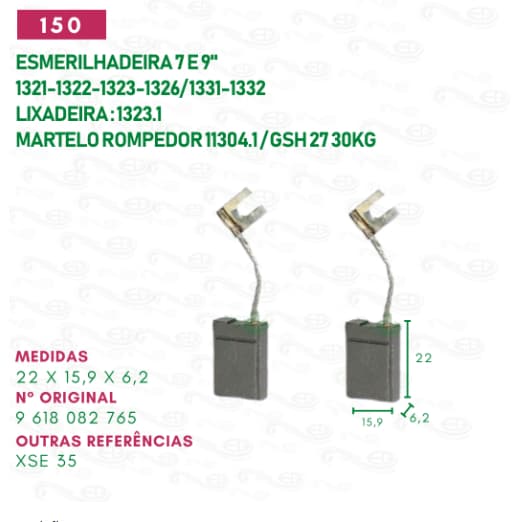 Escovas de carvão para lixadeira 1321-1322-1323-1326 e esmerilhadeira Skil 1331-1332