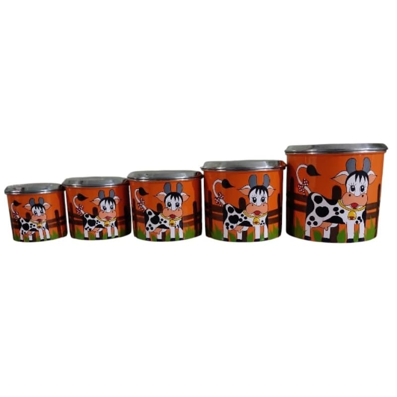 mantimento alumínio vaca cerca no laranja 5 peças decorado a mão jogo de latas