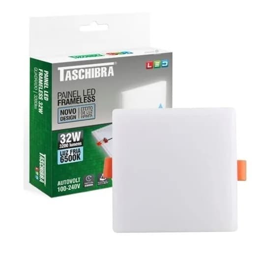 Painel de Led Taschibra 32w Frameless Quadrado Embutir ou Sobrepor Bivolt