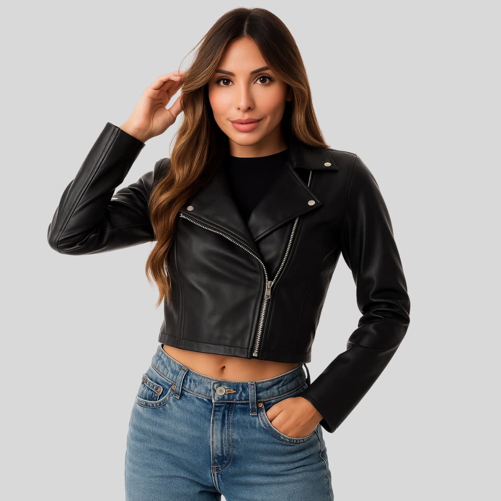 Jaqueta De Couro Feminina Com Ziper Inverno Elegante