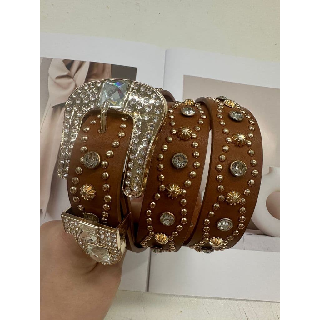 Cinto Feminino Country em Strass Brilhos Ocidental Cowboy Tachas Blogueira Moda Balada Festival