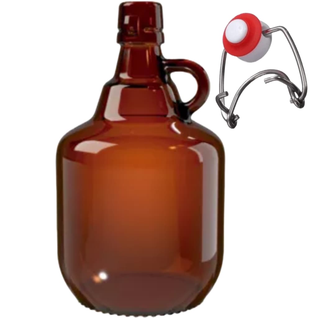 Garrafão de vidro Growler Âmbar 2 Litros Kombucha Gás Tampa Swing Stopper Pressão - Cx c/ 1 ou 2 un