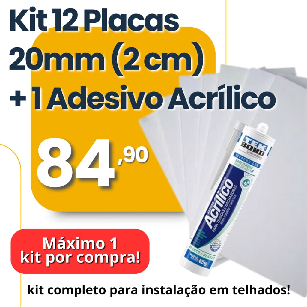 KIT 12 PLACAS FORRO EPS 20MM + 1 TUBO DE COLA ACRÍLICA TEKBOND - KIT COMPLETO PARA INSTALAÇÃO