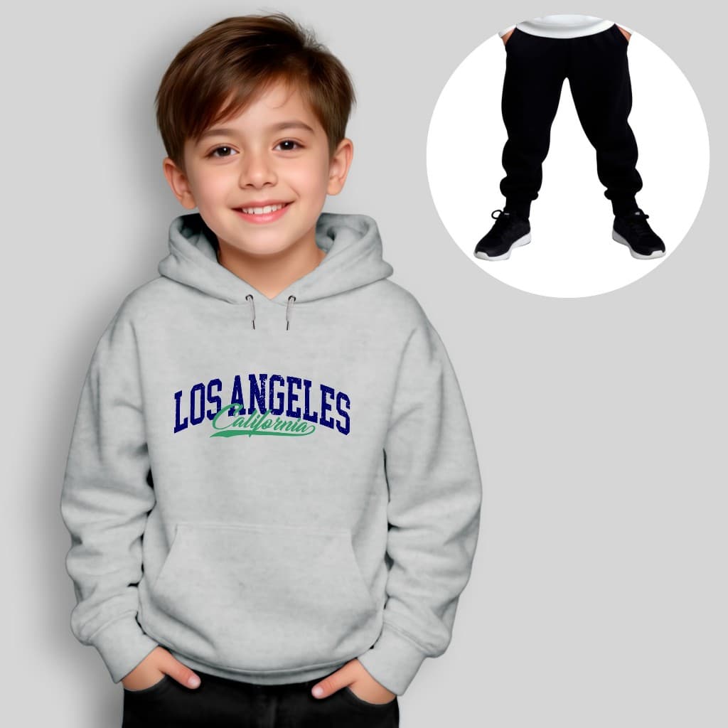 Conjunto Moletom Infantil Canguru + Calça Estampado Los Angeles Califórnia Menino Menina