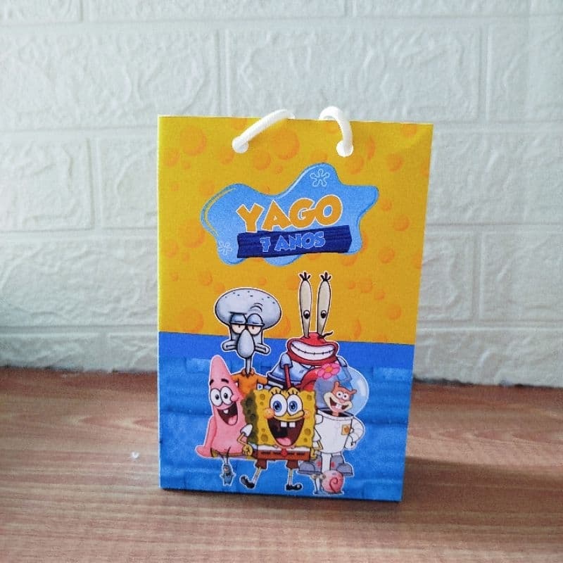 Sacolinha Personalizada Lembrancinha Festa Bob Esponja-Pegue e Monte