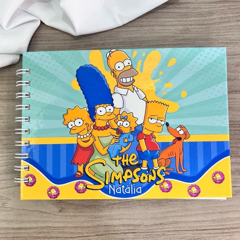 Livro de Colorir Simpsons Capa Dura Personalizada com Nome 50 desenhos 180g Artesanal