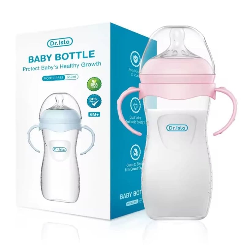 Mamadeira Dr.Isla bico pétala 330ml/150ml com alça 6+ anticolica