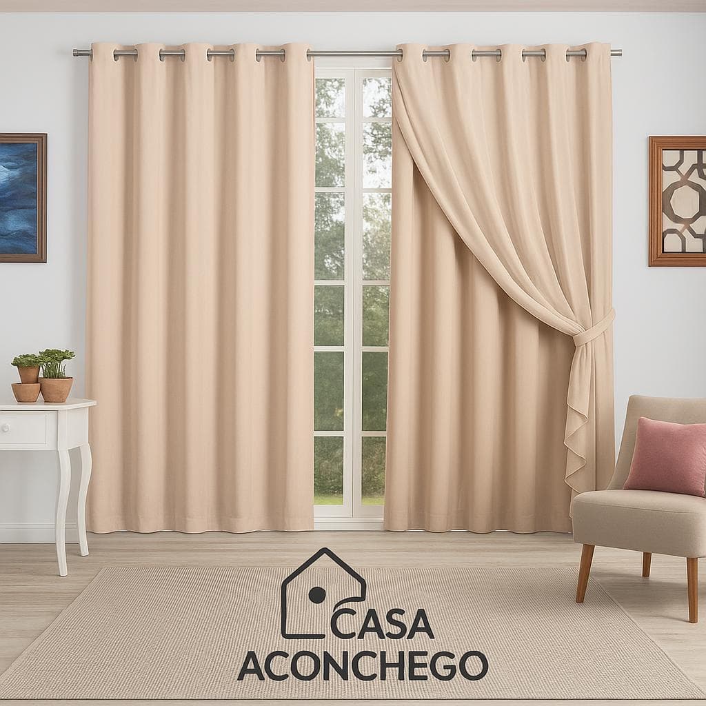 Cortina 6,00m x 2,50m com Forro de Microfibra Voil Xadrez ou Liso Luxo e Elegância para Sala Quarto