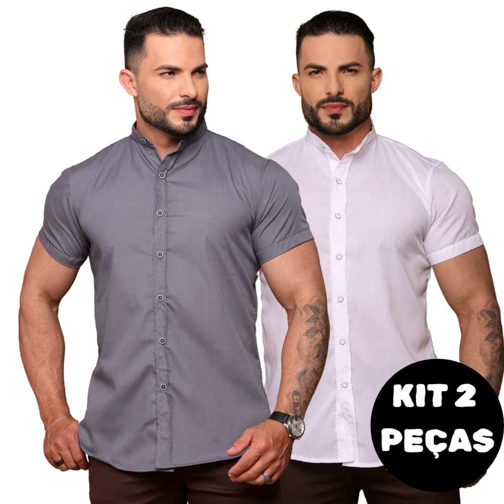 Kit Com 2 Camisa Masculino Gola Padre Manga Curta Slim Fit Verão Elegante Algodão