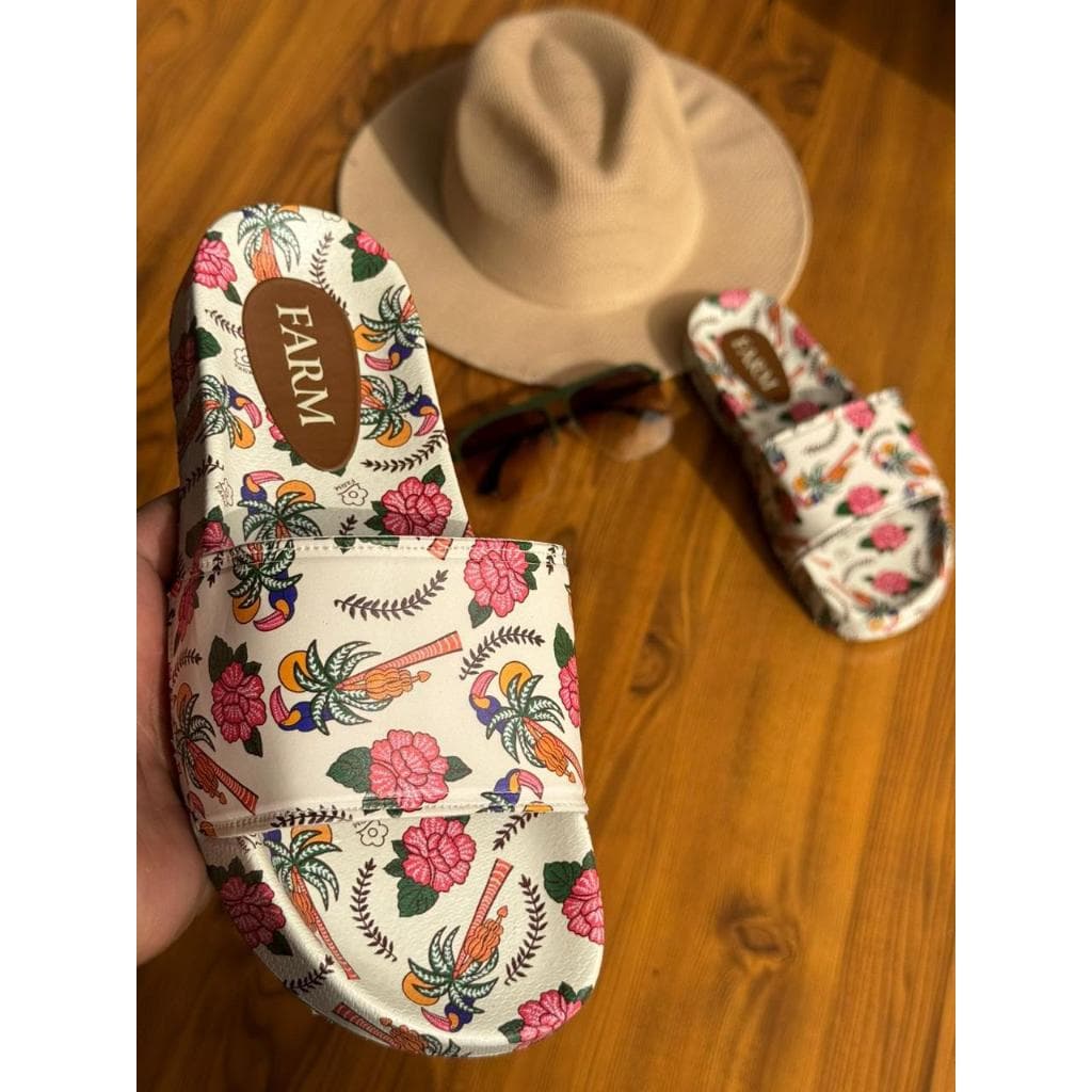 CHINELO SLIDE FEMININO DE GRIFE PRAIANO ESTAMPADO TROPICAL ENVIO IMEDIATO 0001