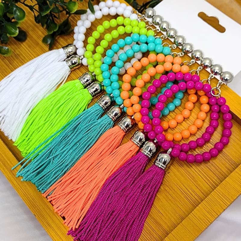 5 Pares de Brinco Argola Verão Com Franja Cores Sortidas
