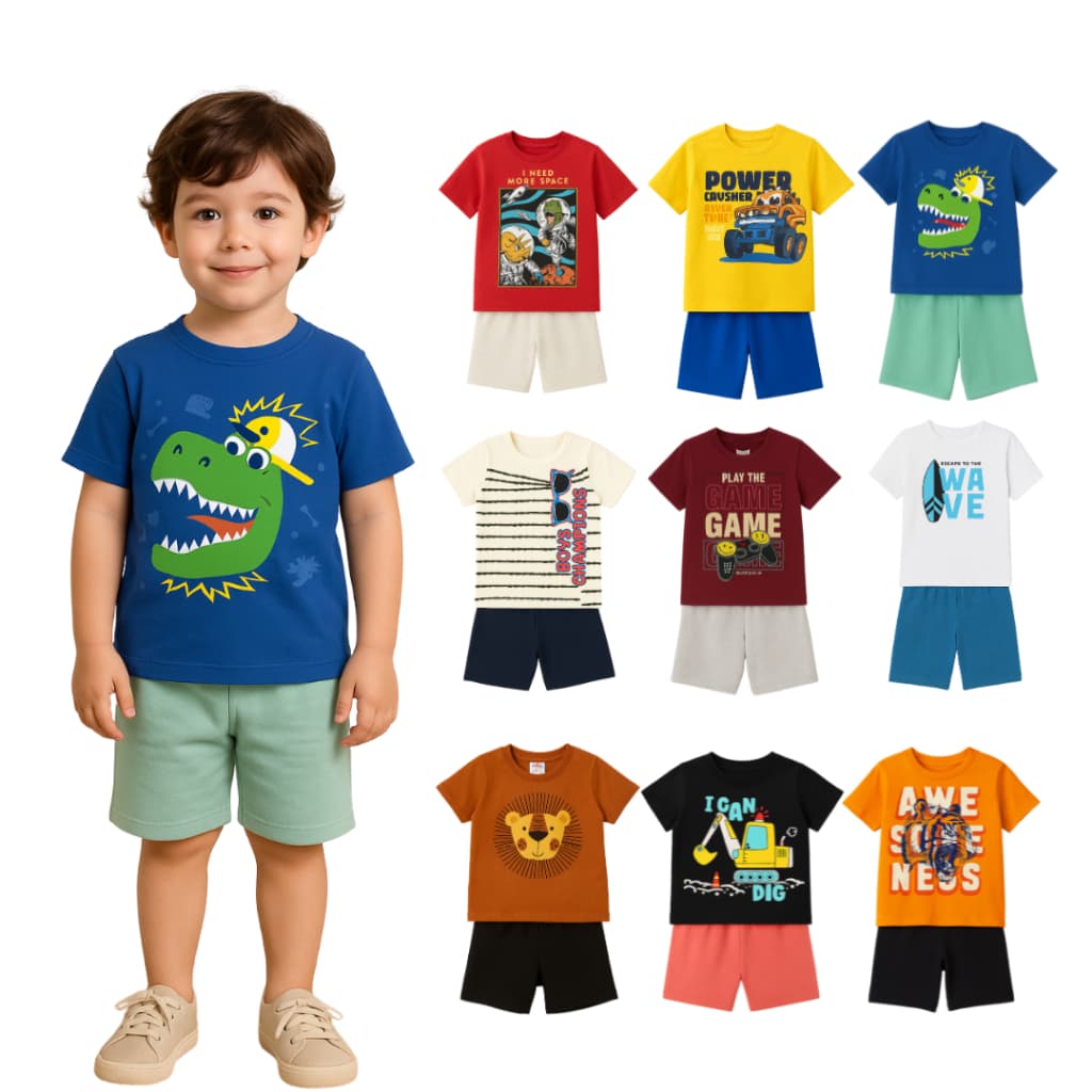 Kit 4 Peças Infantil Menino Bermuda Moletinho Camiseta Algodão Roupa de Criança Alta Qualidade