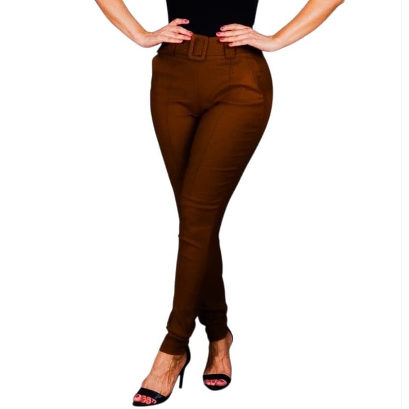 Calça Skinny Bengaline Com Cinto E Ciper Cintura Alta