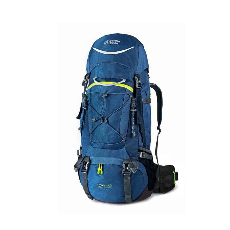 Mochila Trilha Reforçada Impermeável 65L+20L c/ Capa de Chuva Azul Terra Peak