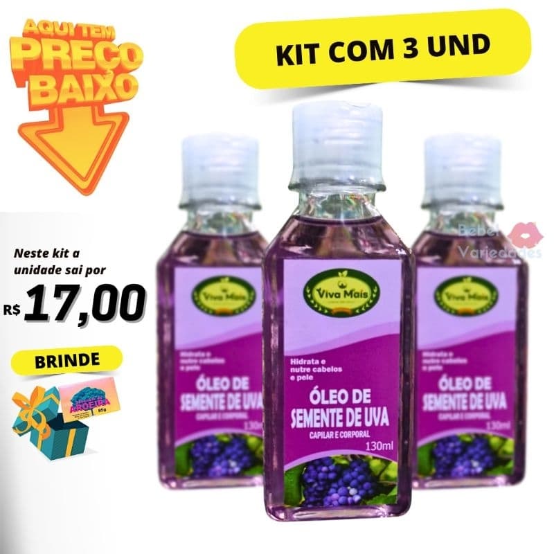 Kit com 3 Óleo Capilar de Semente de Uva Viva Mais 130ml