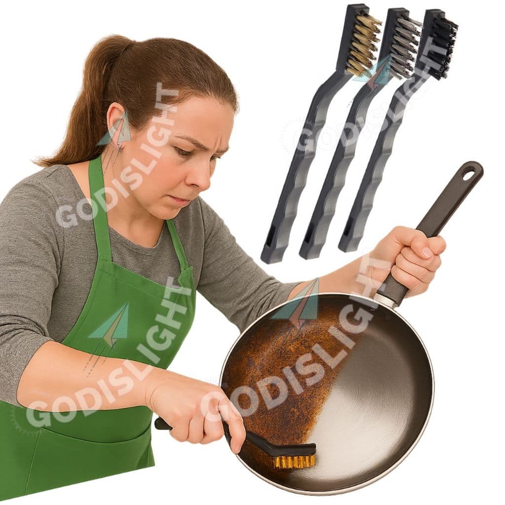 Escovas de Aço Multiuso Kit 3 Pcs Aço Cobre Nylon Cabo Plástico Super Resistente Reforçada