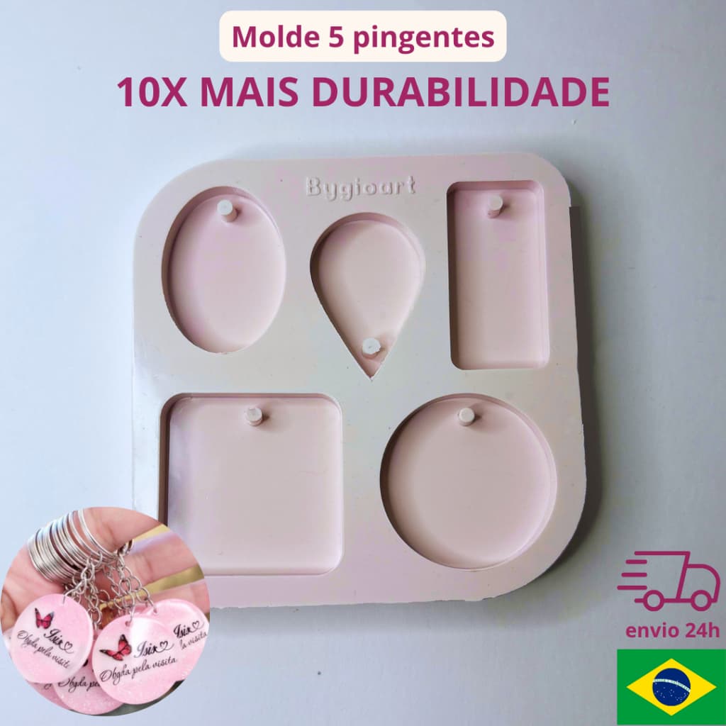 Kit 5 moldes de silicone mini pingente com furo colar chaveiro brinco joias várias formas artesanato resina epóxi