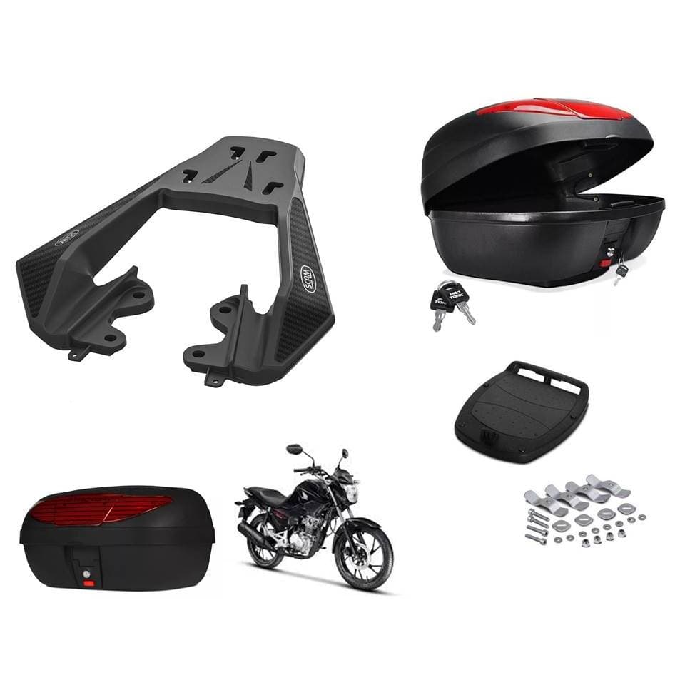 Kit Suporte Bagageiro Scam + Bauleto Baú 45l Cg 160 Fan Start Titan 2025 2026