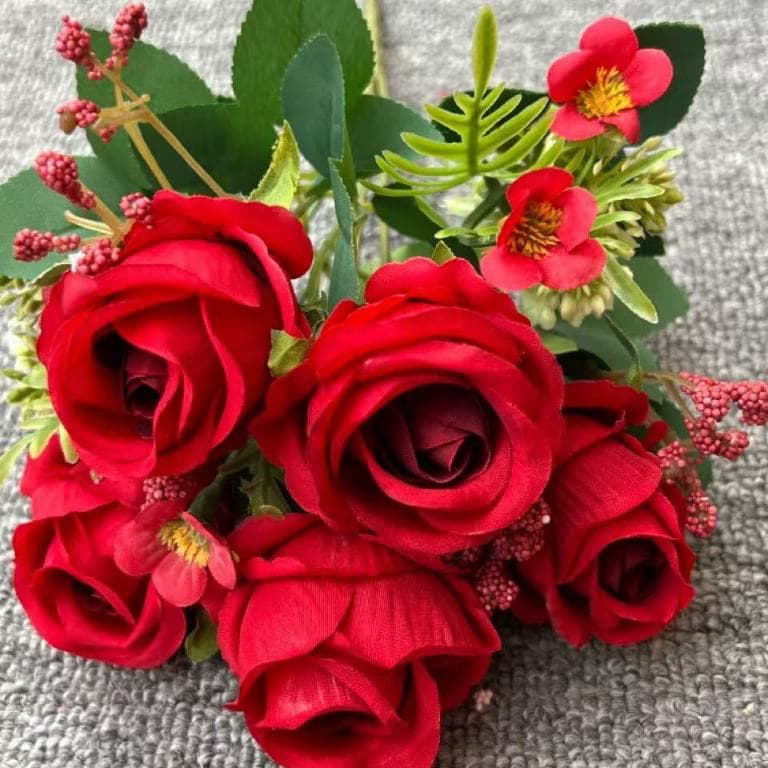 Buque Rosa artificial  com 5 flor rosas Decoração Casamento, Decorar Festas, Buque de noiva, Flores