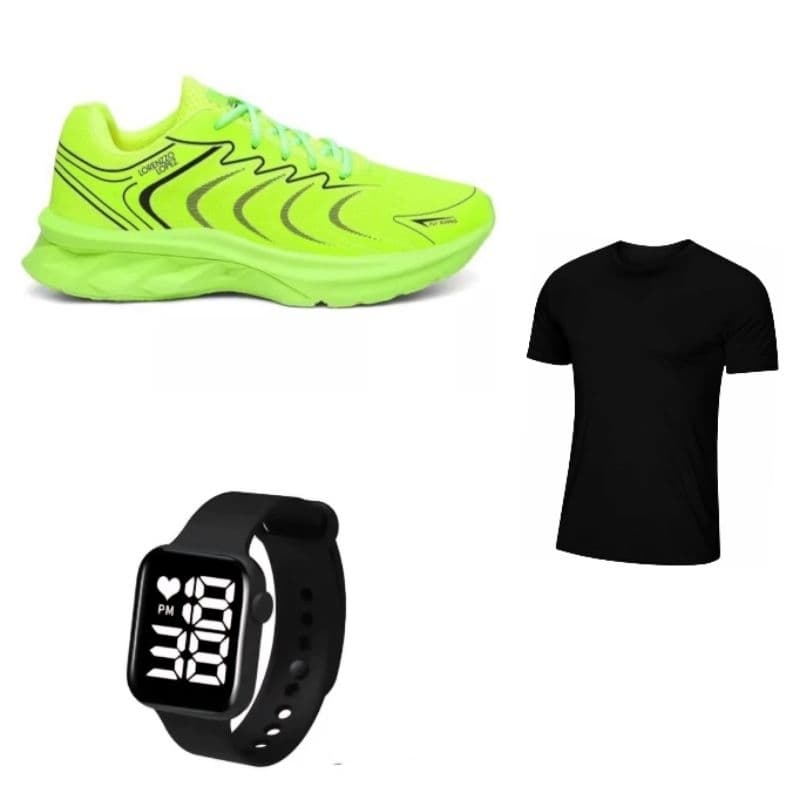 KIT MASCULINO FITNESS ACADEMIA CORRIDA  TENIS CAMISETA RELOGIO