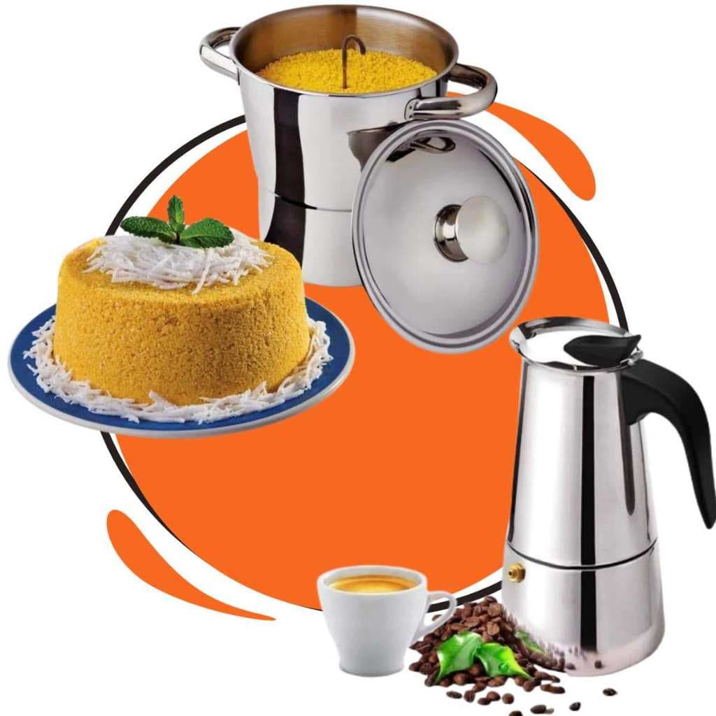 Cuscuzeira Inox 16cm + Cafeteira Italiana Expresso 6 Xícaras