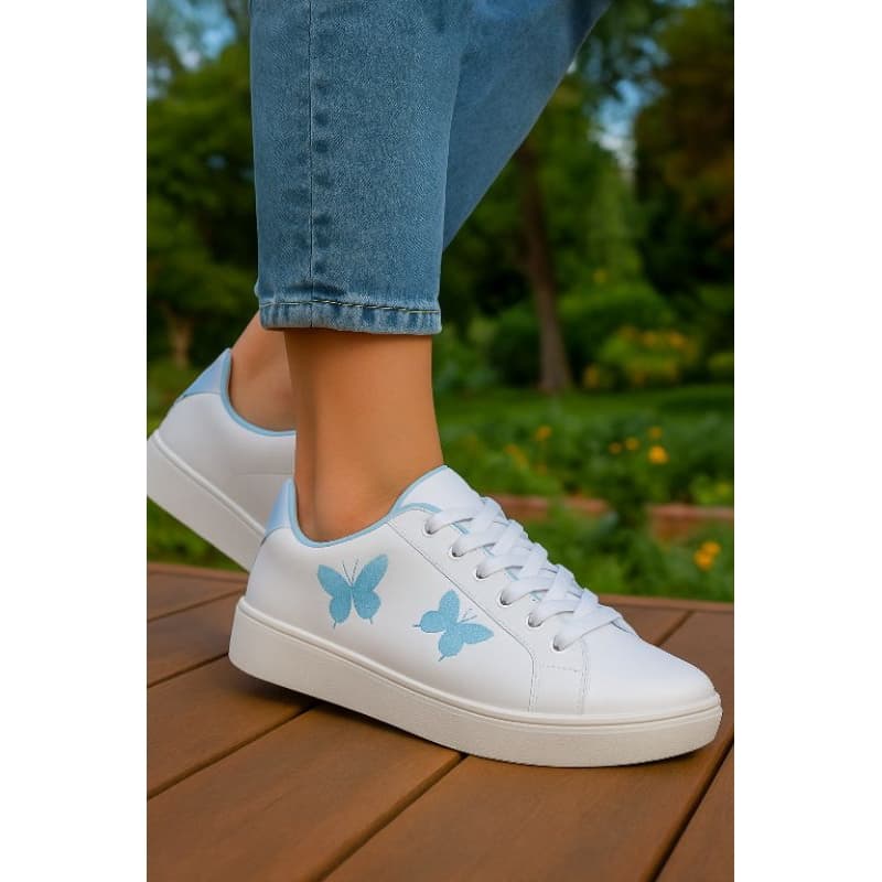 Tênis Branco Feminino Casual Plataforma Confortável Estiloso e Leve Borboleta