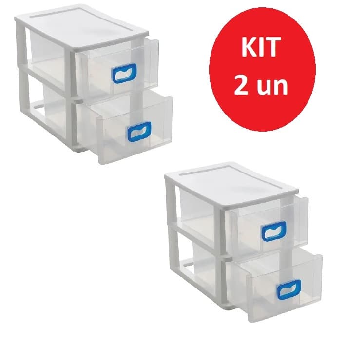 KIT 2 Gaveteiro Plástico De Mesa Com 2 Gavetas Para Escritório São Bernardo
