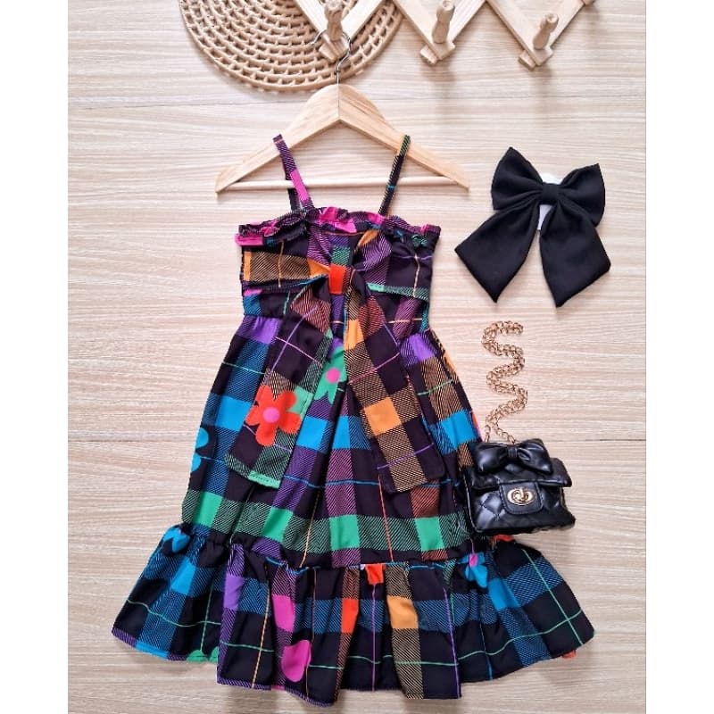 Vestido xadrez junino infantil look junino